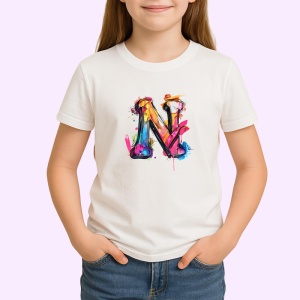 Tricou Alfabet Litera N cu graffiti, design exploziv, arta urbana, Alb, Unisex Dama si Barbat | Copii - Img 2