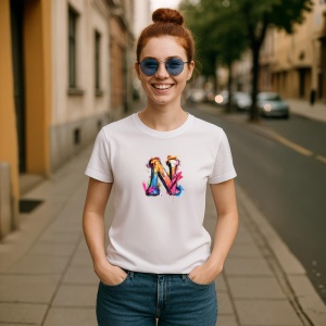 Tricou Alfabet Litera N cu graffiti, design exploziv, arta urbana, Alb, Unisex Dama si Barbat | Copii - Img 3