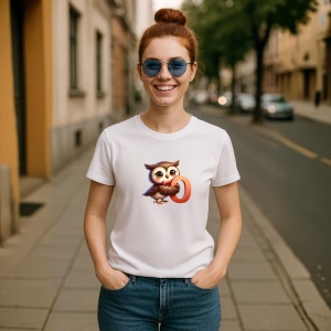 Tricou Alfabet Litera O cu animal Owl Buftinita, Alb, Unisex Dama si Barbat | Copii - Img 3