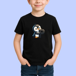Tricou Alfabet Litera P cu animal Penguin Pinguin, Negru, Unisex Dama si Barbat | Copii - Img 2