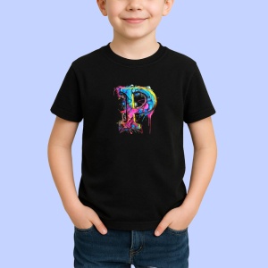 Tricou Alfabet Litera P cu graffiti, design exploziv, arta urbana, Negru, Unisex Dama si Barbat | Copii - Img 2