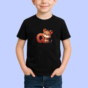 Tricou Alfabet Litera Q cu animal Quokka, Negru, Unisex Dama si Barbat | Copii - Img 2