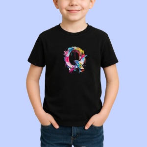 Tricou Alfabet Litera Q cu graffiti, design exploziv, arta urbana, Negru, Unisex Dama si Barbat | Copii - Img 2