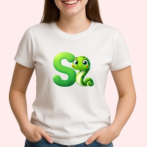 Tricou Alfabet Litera S cu animal Snake Sarpe , Alb, Unisex Dama si Barbat | Copii - Img 2