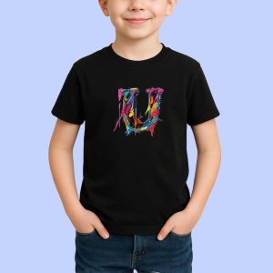 Tricou Alfabet Litera U cu graffiti, design exploziv, arta urbana, Negru, Unisex Dama si Barbat | Copii - Img 2