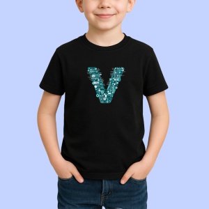Tricou Alfabet Litera V cu circuite, cyber, tehnologie, Negru, Unisex Dama si Barbat | Copii - Img 2