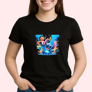 Tricou Alfabet Litera Y cu Lilo si Stitch albastru, veselie mare, Mare, Negru, Unisex Dama si Barbat | Copii - Img 2