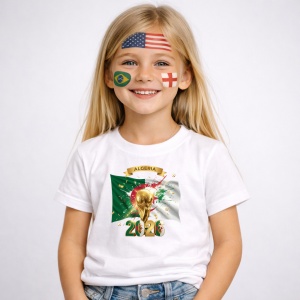 Tricou Algeria World Cup 2026 Fifa V2, din bumbac 100%, tricou alb, Copii | Dama | Barbat - Img 2