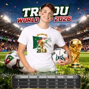 Tricou Algeria World Cup 2026 Fifa V2, din bumbac 100%, tricou alb, Copii | Dama | Barbat - Img 6