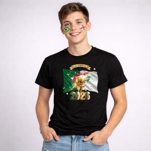 Tricou Algeria World Cup 2026 Fifa V2, din bumbac 100%, tricou negru, Copii | Dama | Barbat - Img 3