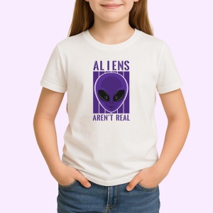 Tricou Aliens Arent Real Portret Extraterestru Mov, din bumbac 100% , tricou alb pentru Copii | Dama | Barbat - Img 2