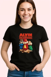 Tricou Alvin si veveritele personajele principale Alvin Simon si Theodore stau impreuna, Copii | Dama | Barbat , tricou negru - Img 3