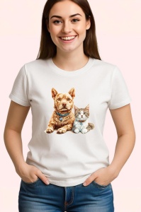 Tricou American Staffordshire Terrier si pisica gri tabby Copii | Dama | Barbat Barbat - Img 3