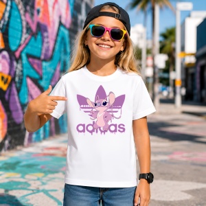 Tricou Angel Stitch Roz Logo Mov Urban Girl Streetwear Fashion, din bumbac 100% Copii | Dama | Barbat - Img 4