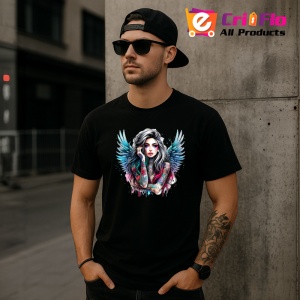 Tricou Angel wings tattoo girl looking away, fata cu aripi de inger si tatuaj, Copii | Dama | Barbat , tricou negru - Img 11
