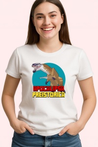 Tricou Apocalipsa Preistorica, din bumbac 100%, tricou alb, Dama | Barbat