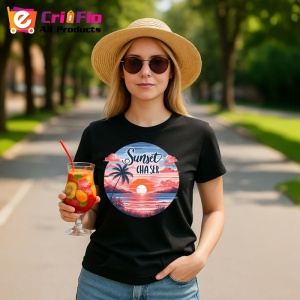 Tricou Apus cu palmieri text sunset chaser atmosfera romantica de vacanta Copii | Dama | Barbat, negru - Img 10