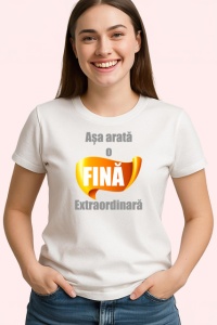 Tricou Asa Arata O Fina Extraordinara Text Portocaliu, din bumbac 100% , tricou alb pentru Dama - Img 2