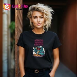 Tricou Atentie devorez biscuiti, Copii | Dama | Barbat , tricou negru - Img 8