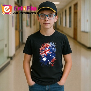 Tricou Australia Steag Splash Art, Copii | Dama | Barbat, culoare negru - Img 9