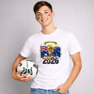 Tricou Australia World Cup 2026 Fifa V2, din bumbac 100%, tricou alb, Copii | Dama | Barbat - Img 2