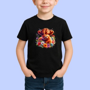 Tricou Baby cow with daisies, vitel printre margarete, Copii | Dama | Barbat , tricou negru - Img 2