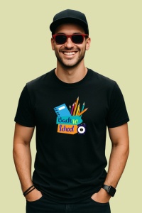 Tricou Back To School Rechizite Scolare Colorate, din bumbac 100%, tricou negru Copii | Dama | Barbat - Img 3
