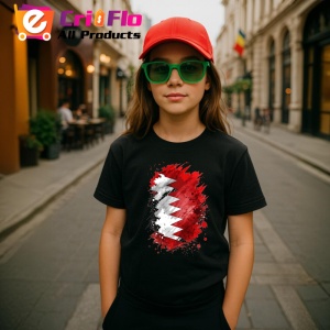 Tricou Bahrain Steag Splash Art, Copii | Dama | Barbat, culoare negru - Img 8