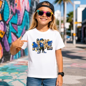Tricou Baiat Anime Kendama Stil Urban Albastru Auriu Street Fashion, din bumbac 100% Copii | Dama | Barbat - Img 4