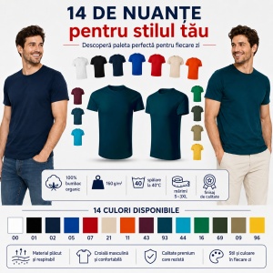 Tricou Bărbat 819 Epic, 100% Bumbac Organic, 160 g/m², Guler Rotund, 14 Culori, Mărimi S–3XL - Img 9