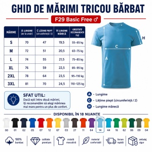 Tricou Bărbat Basic Free, 100% Bumbac, Guler Rotund, Croială Tubulară, S–3XL, 18 Culori - Img 3