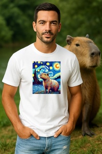 Tricou Barbat CapyBara - pictat in stil Van Gogh - Img 3