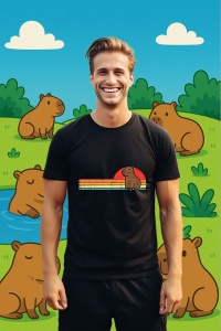Tricou Barbat CapyBara - Rasarit retro - Img 3
