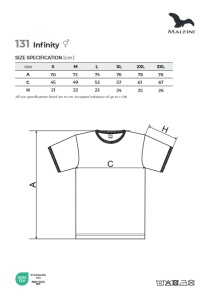 Tabel marimi dimensiuni tricou unisex cu contrast la guler si maneci