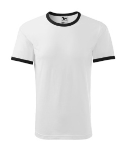 Tricou unisex cu contrast la guler si maneci de culoare alb