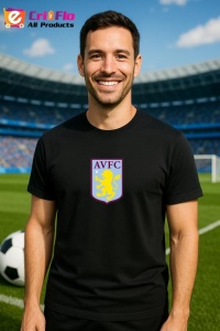 Tricou barbat cu logo stema Aston Villa Anglia , din bumbac 100% - Img 6