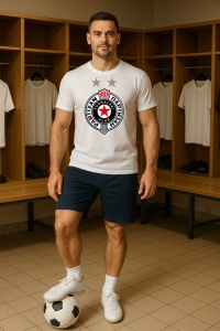 Tricou barbat cu logo stema FK Partizan Serbia , din bumbac 100%