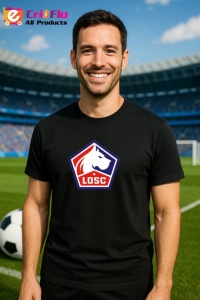 Tricou barbat cu logo stema Lille LOSC Franta , din bumbac 100% - Img 5