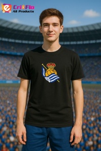 Tricou barbat cu logo stema Real Sociedad Spania , din bumbac 100% - Img 4