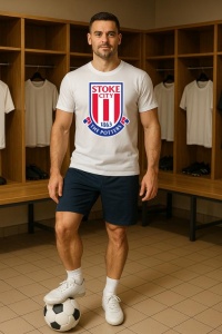 Tricou barbat cu logo stema Stoke City Anglia , din bumbac 100%