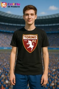 Tricou barbat cu logo stema Torino FC Italia , din bumbac 100% - Img 4