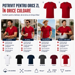 Tricou Bărbat Malfini Action V-Neck 700, 95% Bumbac, 5% Elastan, Guler în V, Slim Fit, 6 Culori, Mărimi S–2XL - Img 7