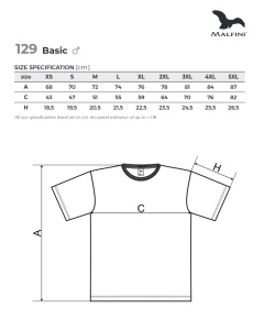 tabel marimi dimensiuni tricou pentru barbati basic din bumbac
