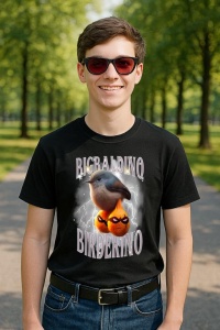 Tricou Barbat Tralalero Tralala cu personajul Bigbaldino Birderino Funny Italian Brainrot Meme Gen Z - Img 2