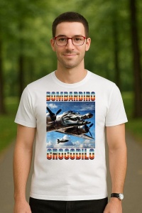 Tricou Barbat Tralalero Tralala cu personajul Bombardiro Crocodilo Funny Trendy Italian Brainrot Meme
