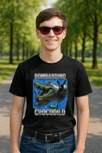 Tricou Barbat Tralalero Tralala cu personajul Italian Brainrot Bombardino Crocodilo Meme
