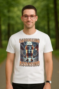 Tricou Barbat Tralalero Tralala cu personajul Italian Brainrot Cappuccino Assassino, Funny Cappuccino Meme (1) - Img 3