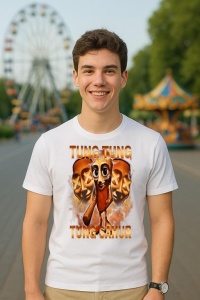 Tricou Barbat Tralalero Tralala cu personajul Tung Tung Tung Sahur Funny Meme Brainrot Humor Gen Z
