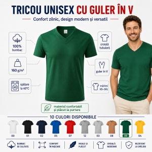 Tricou Bărbat Unisex Malfini 102 cu Guler în V, 100% Bumbac, 160 g/m², Mărimi XS–3XL - Img 3