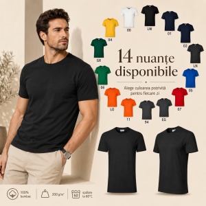 Tricou bărbați heavy, 100% bumbac pre-shrunk, 200 g/m², 14 nuanțe disponibile - Img 10